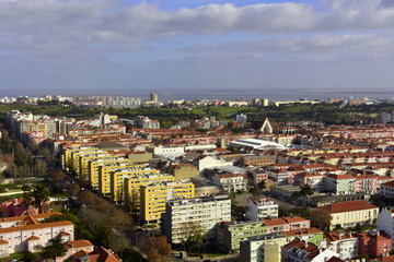 Lisbon Portugal panorama from the plane to the city