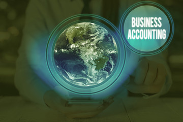 Writing note showing Business Accounting. Business concept for interpreting and presenting of...