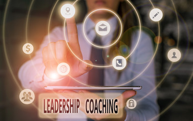 Fototapeta premium Text sign showing Leadership Coaching. Business photo showcasing individualized process that builds a leader s is capability