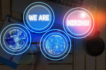 Word writing text We Are Hiring. Business photo showcasing recently you employ someone or pay...