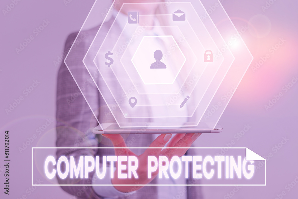 Poster conceptual hand writing showing computer protecting. concept meaning protecting computer against una