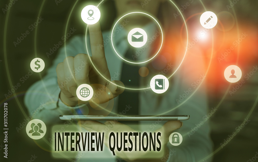 Poster text sign showing interview questions. business photo showcasing typical topic being ask or inquire 