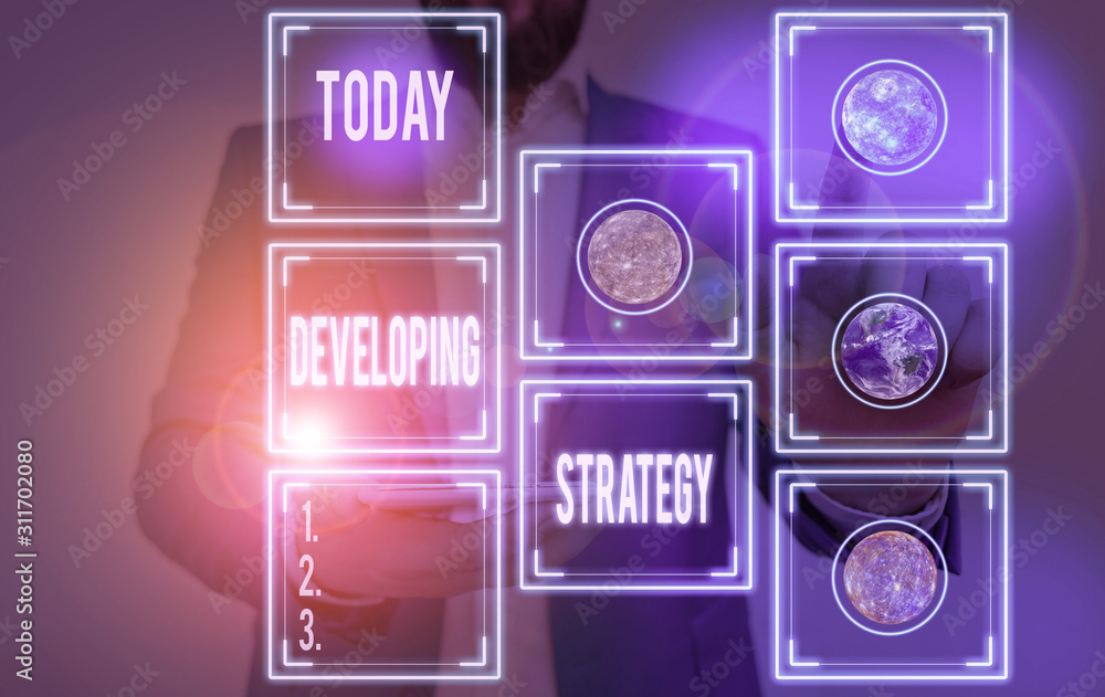 Poster handwriting text writing developing strategy. conceptual photo game plan that sets specific goals an
