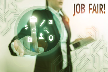 Handwriting text Job Fair. Conceptual photo event where employers offer information about their companies