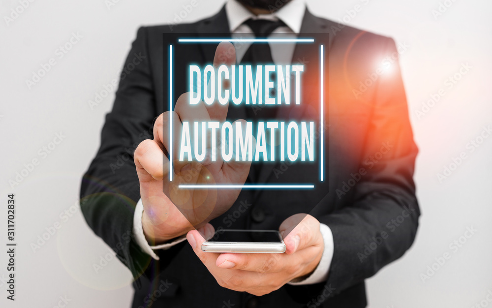 Poster conceptual hand writing showing document automation. concept meaning workflows that assist in creati