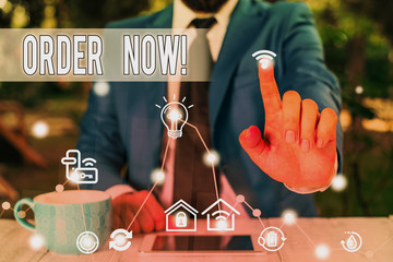 Handwriting text Order Now. Conceptual photo confirmed request by one party to another to buy sell