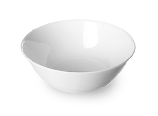 Empty ceramic bowl on white background