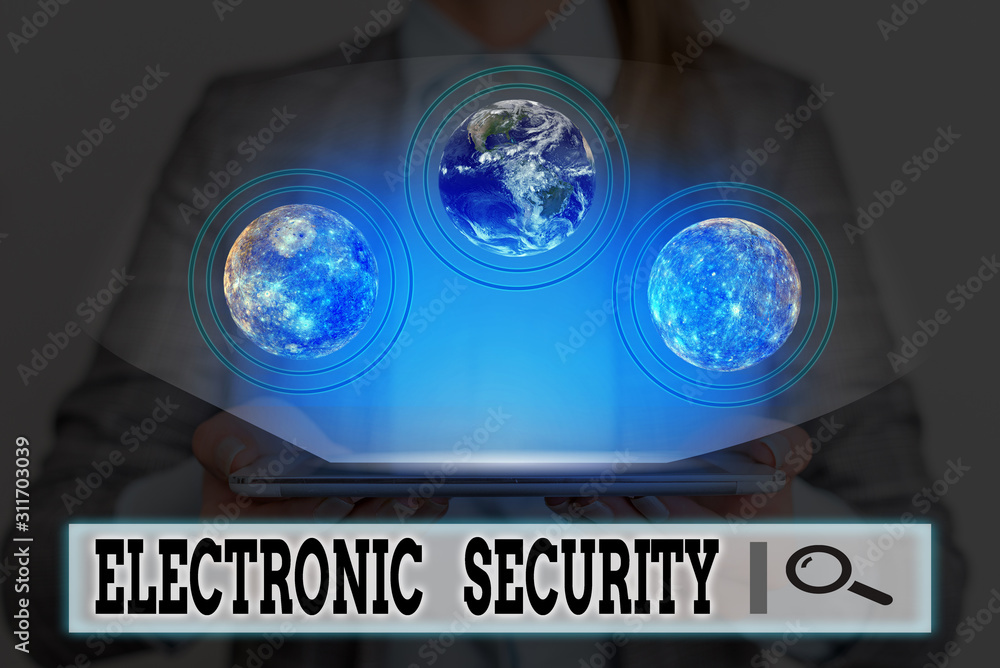 Poster writing note showing electronic security. business concept for electronic equipment that perform sec