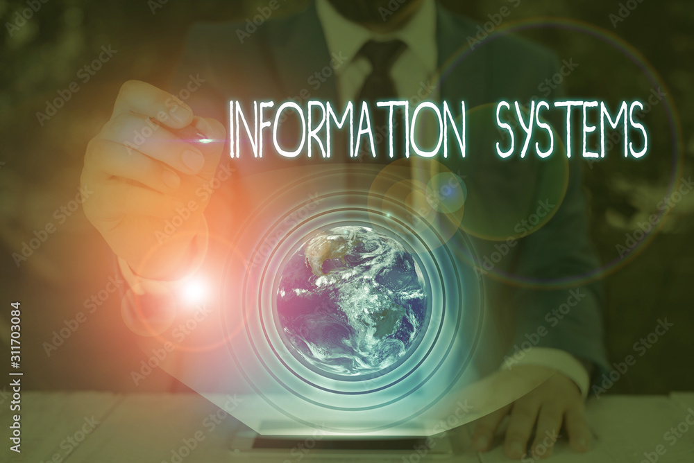 Poster conceptual hand writing showing information systems. concept meaning study of systems with a exact r