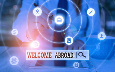 Word writing text Welcome Abroad. Business photo showcasing something that you say when someone...