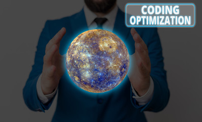Conceptual hand writing showing Coding Optimization. Concept meaning method of code modification to...