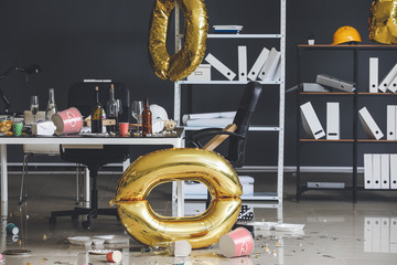 Interior of office after New Year party