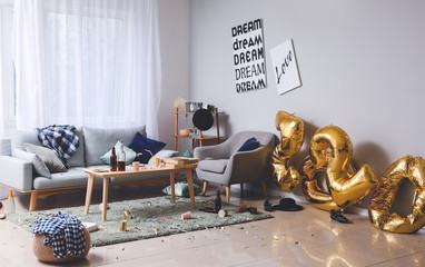 Interior of room after New Year party