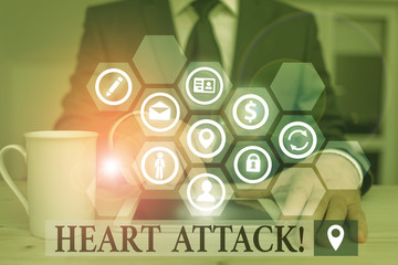 Word writing text Heart Attack. Business photo showcasing sudden occurrence of coronary thrombosis resulting in death