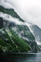 magnificent view of the waterfalls plunging into the Norwegian fjords