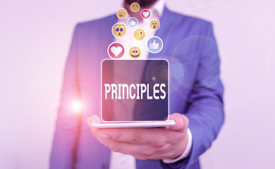 Conceptual hand writing showing Principles. Concept meaning fundamental truth that serves as the...