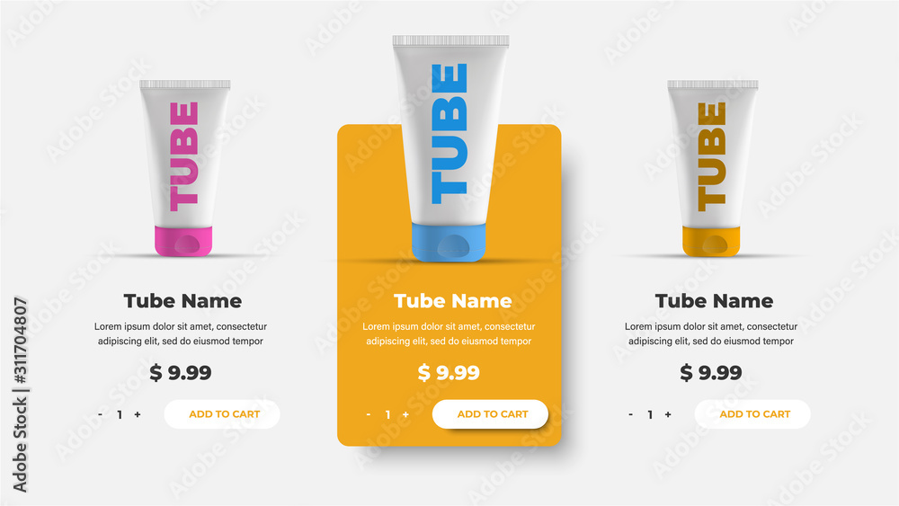 Poster UI / UX product card template for a website with rounded buttons. Banner design for online store.