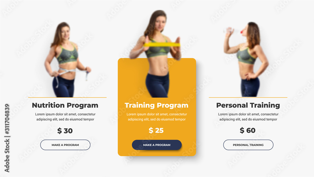 Aufkleber a set of ui / ux templates of vector product cards for a gym or personal trainer.