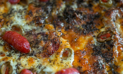 Obraz na płótnie Canvas Close up view of fresh and very tasty pizza