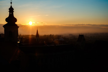 sunset over the city, Sibiu, Romania