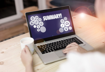 Word writing text Summary. Business photo showcasing brief statement or account of main points of...
