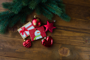 new year, Christmas, gifts, Christmas tree, decorations, red, Christmas tree balls, background,...