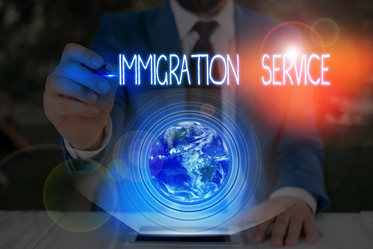 Conceptual hand writing showing Immigration Service. Concept meaning responsible for law regarding immigrants and immigration Elements of this image furnished by NASA