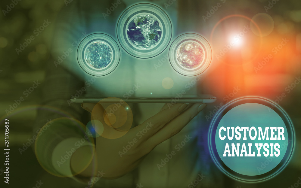 Poster writing note showing customer analysis. business concept for systematic examination of a company s i