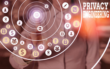 Fototapeta premium Text sign showing Privacy Engineering. Business photo text engineered systems provide acceptable levels of privacy