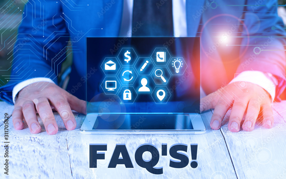 Poster word writing text faq s. business photo showcasing list of questions and answers relating to particu