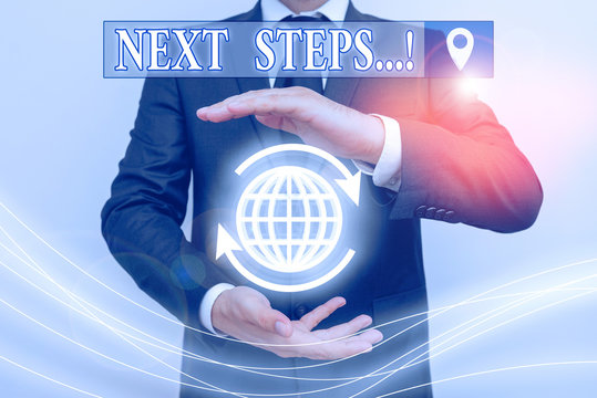Word writing text Next Steps. Business photo showcasing something you do after you have finished doing first one