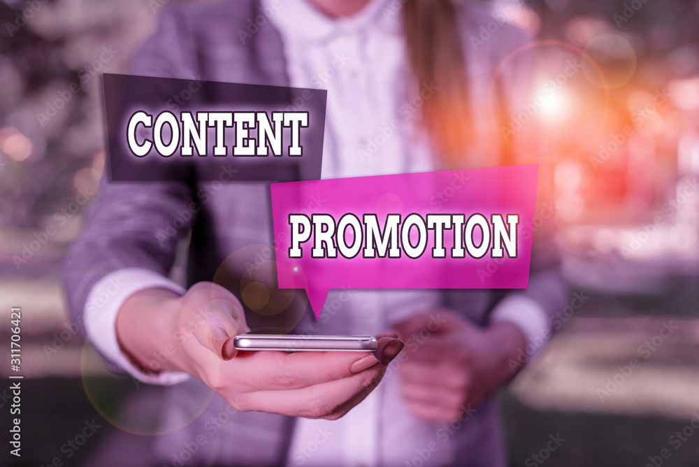 Poster conceptual hand writing showing content promotion. concept meaning about getting content in front of