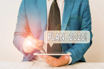 Text sign showing Plan 2020. Business photo text detailed proposal doing achieving something next...