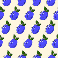 Seamless vector pattern. Vector image of a bright plum. Summer bright background