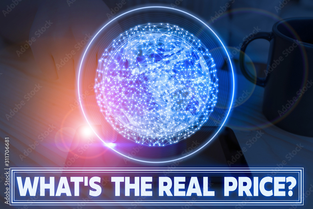 Aufkleber writing note showing what s is the real price question. business concept for give actual value of pr