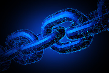 Digital Cyber Chain. Concept of blockchain connection shape. Big data transfer. 3d render