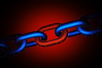 Digital Cyber Chain. Concept of blockchain connection shape. Big data transfer. 3d render