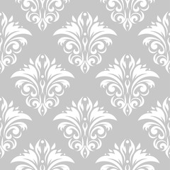 Floral seamless pattern. White design on gray background