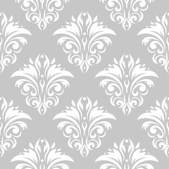 Floral seamless pattern. White design on gray background