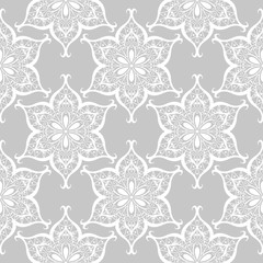 Seamless pattern in indian style. White and gray background