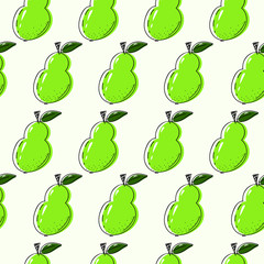 Seamless vector pattern. Vector image of a bright pear. Summer bright background