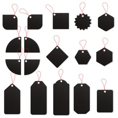 Realistic textured sell tags with ropes. Vector.