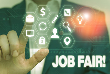 Handwriting text writing Job Fair. Conceptual photo event in which employers recruiters give information to employees