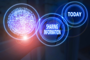 Text sign showing Sharing Information. Business photo text exchange of data between various organizations Elements of this image furnished by NASA