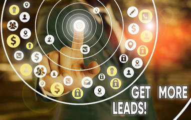 Obraz premium Word writing text Get More Leads. Business photo showcasing initiation consumer interest or enquiry products or services