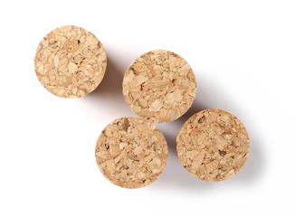 Wine corks isolated on white background, top view