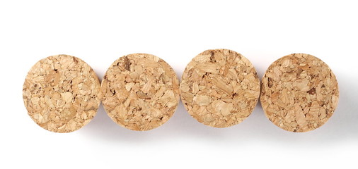 Wine corks isolated on white background, top view