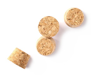 Wine corks isolated on white background, top view