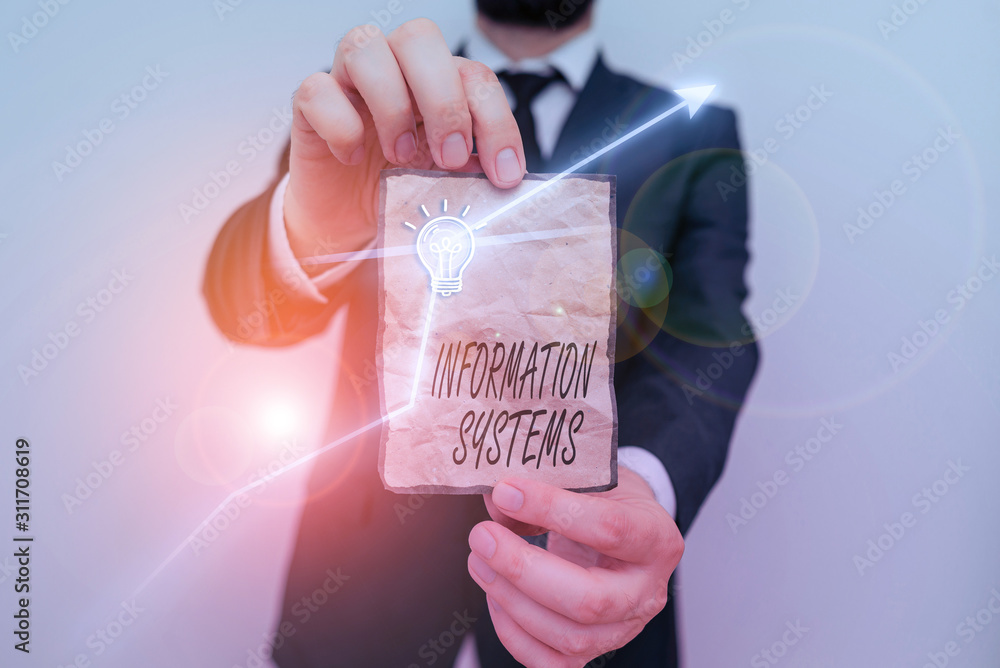 Poster handwriting text writing information systems. conceptual photo study of systems with a exact referen