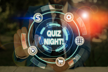Conceptual hand writing showing Quiz Night. Concept meaning evening test knowledge competition between individuals